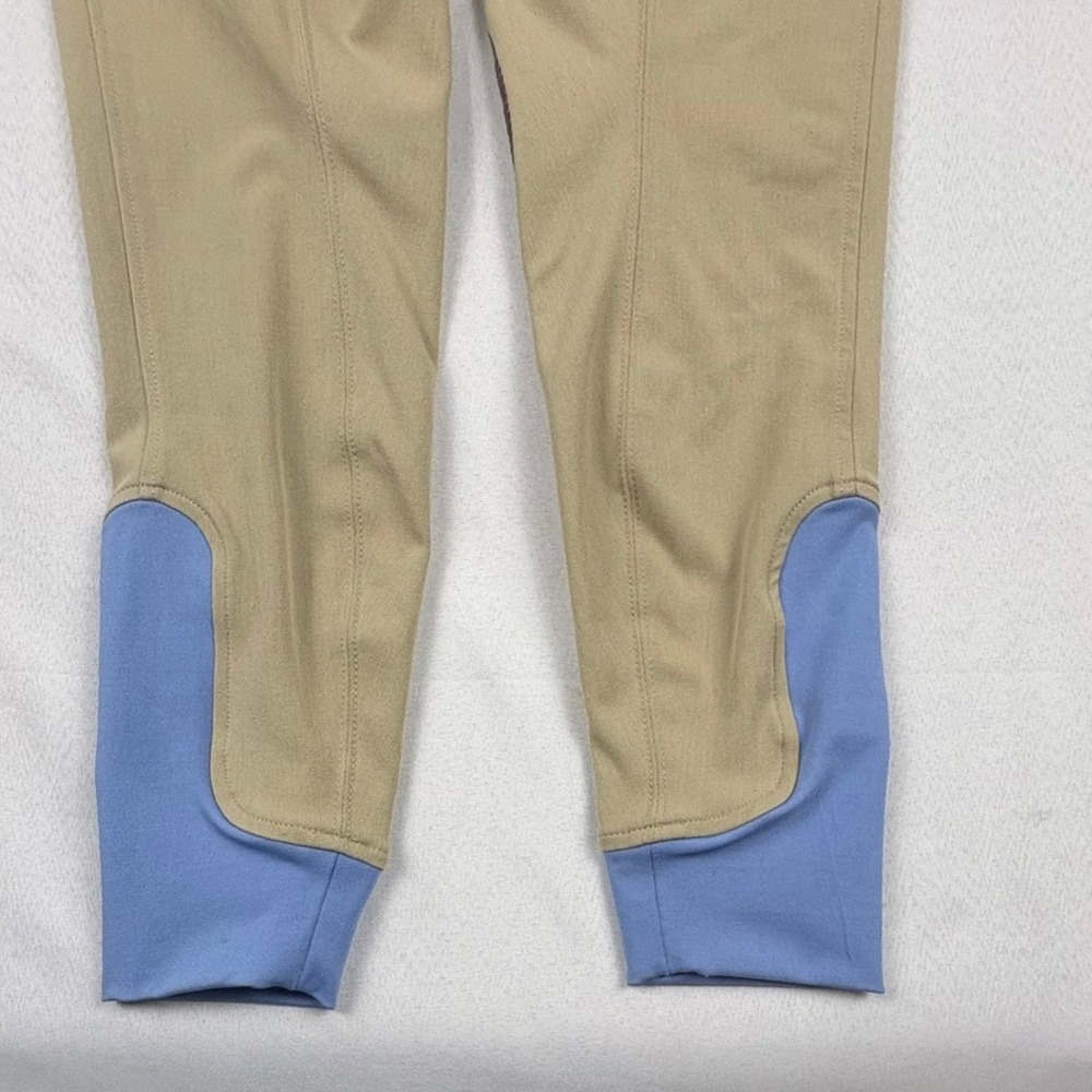 Dover Saddlery Riding Breeches Wellesley Tan Cornflower Knee Patch Size 16 - Picture 13 of 14